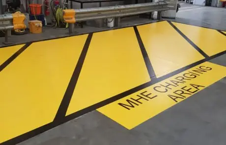 completed line marking for a mhe charging area