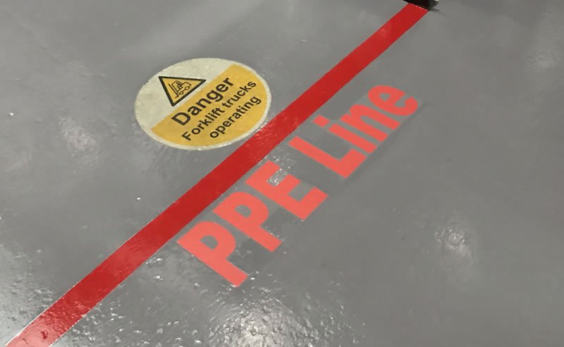 red demarcation line for PPE
